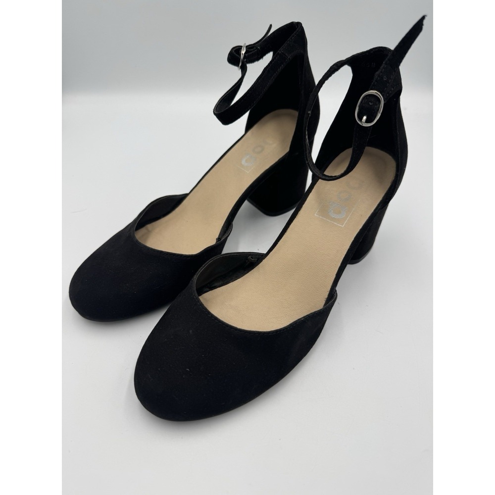 Pop Black Textile Upper‎ Pump Ankle Strap Block Heel Women's Size 8.5